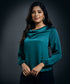 Cowl Neck Long Sleeve Satin Top-Dark Green