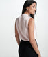 Glitter Detailed Vneck With Shoulder Pleated Top-Pink