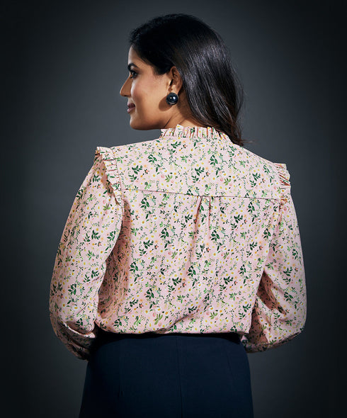 Chiffon Beige Vneck Shirt Top