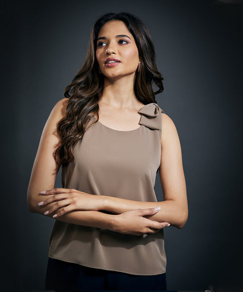 Strap Bow Sleeveless Top-Grey