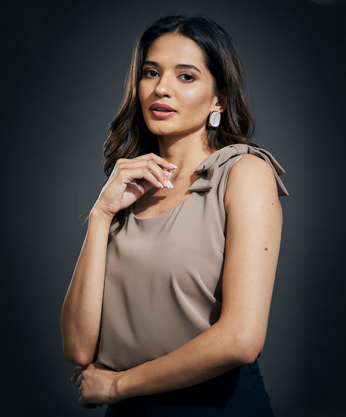 Strap Bow Sleeveless Top-Grey