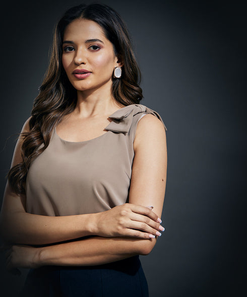 Strap Bow Sleeveless Top-Grey