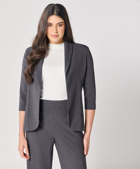 Curved Label Collared Classic Jacket- Grey