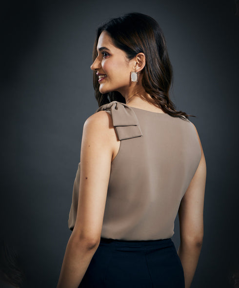 Strap Bow Sleeveless Top-Grey