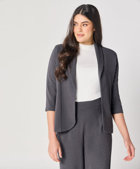Curved Label Collared Classic Jacket- Grey