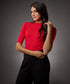 Short Sleeve High Neck Rib Top- Red