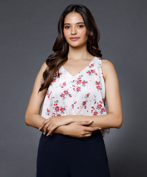 Printed Vneck Floral Satin top