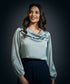 Cowl Neck Long Sleeve Satin Top-Olive