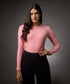 Long Sleeve Round Neck Rib Top- Peach Pink