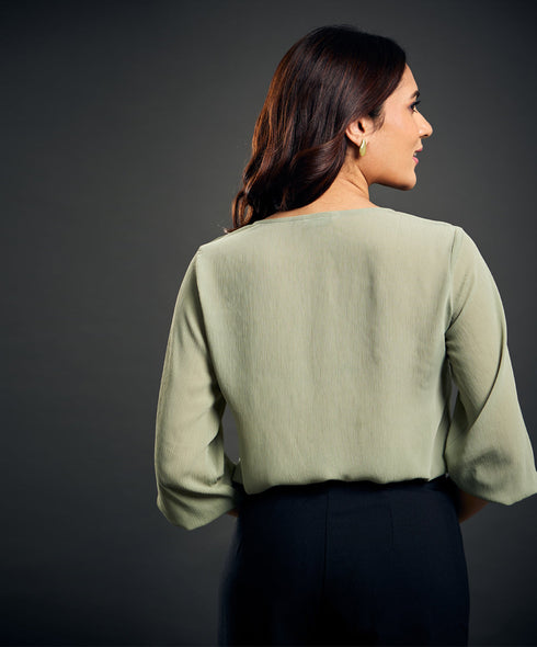 York Frilled Long Sleeve Green Top