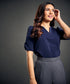 Notched Neck Blue Blouse