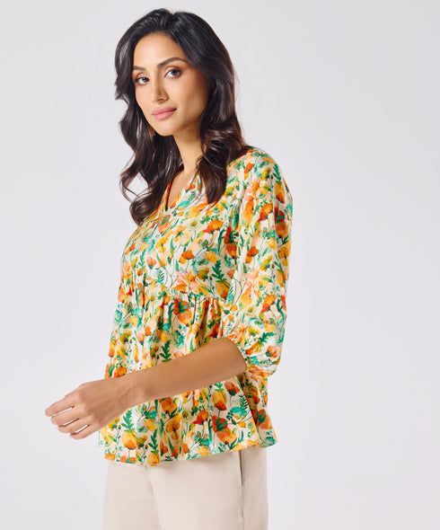 Vneck Printed Half Sleeve Top