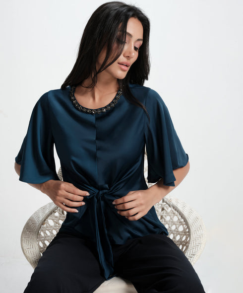 Vneck Trim Attached Satin Top