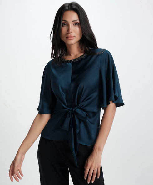 Vneck Trim Attached Satin Top