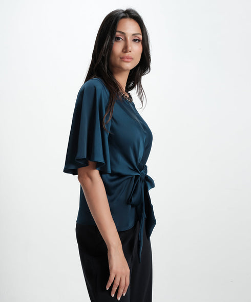 Vneck Trim Attached Satin Top