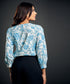 Side Pleated Printed Chiffon Blue Top