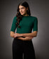 Short Sleeve High Neck Rib Top-Dark Green
