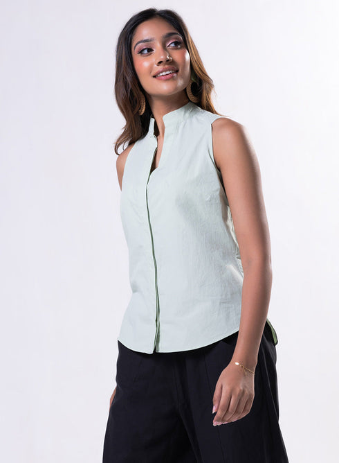 Sleeveless High Neck Cotton Top