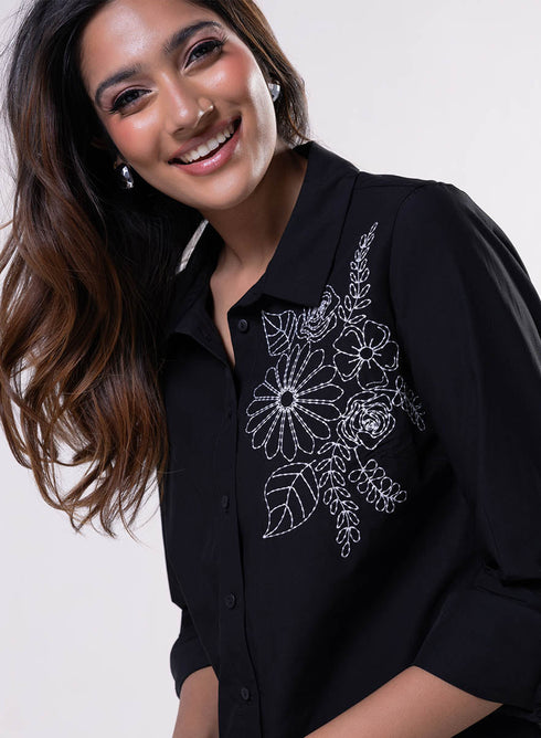 Floral Embroidered Shirt Top