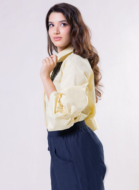 Leaf Embroidered Shirt Top-Yellow