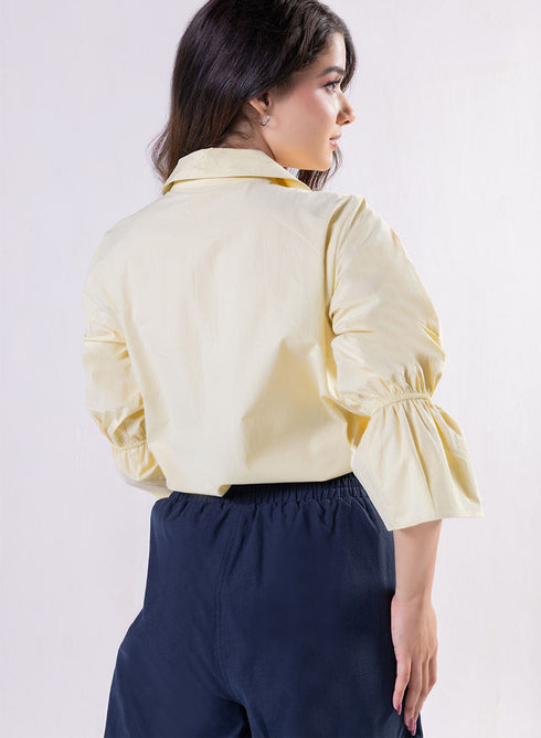 Leaf Embroidered Shirt Top-Yellow
