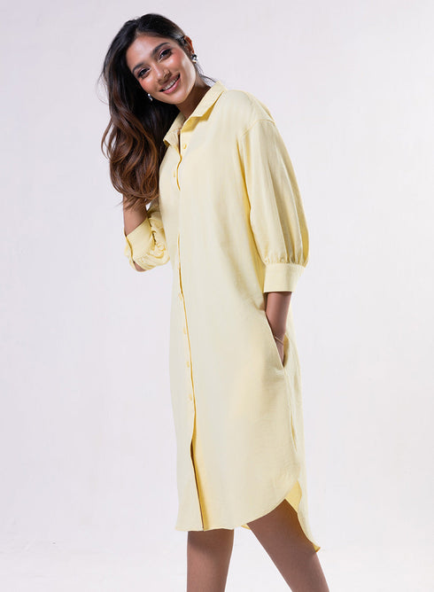 Puffed Sleeve Shirt Top-Yellow