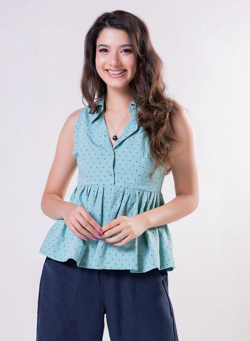 Halter Neck Peplum Blue Top