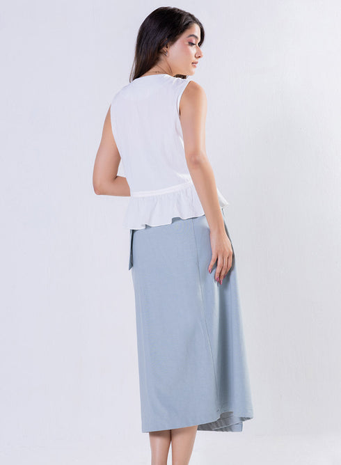 Sleeveless Pintuck Peplum Top Off White