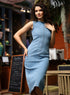 Blue Sleeveless Long Length Denim Dress