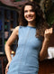 Blue Sleeveless Long Length Denim Dress