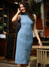 Blue Sleeveless Long Length Denim Dress