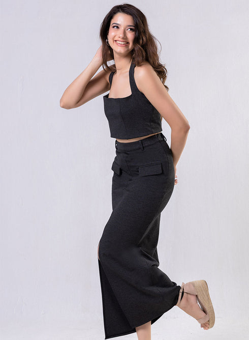 Ponte Skirt And Top Set Black - Top