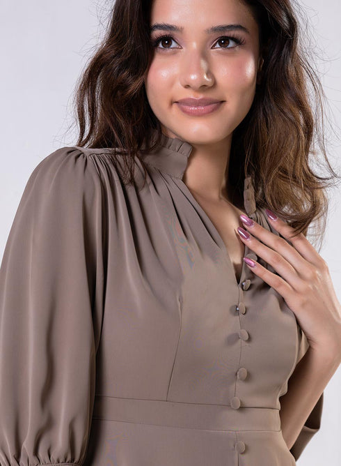 Front Buttoned Solid Chiffon Dress