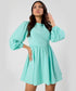 Round Neck Puffed Sleeve Dress