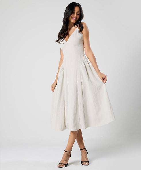 Deep Vneck White Dress