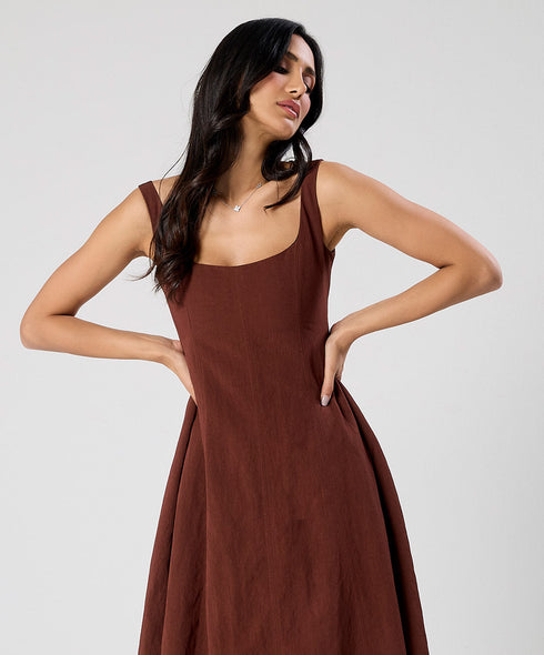 Waistless Solid Sleeveless Brown Dress