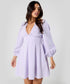 Long Puffed Sleeve Plunge Vneck Dress