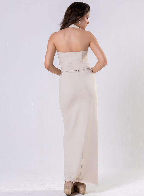 Ponte Skirt And Top Set Beige - Skirt