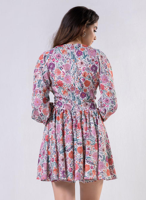 Front Tie Satin Printed Dress