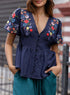 Deep V Neck Embroidered Top