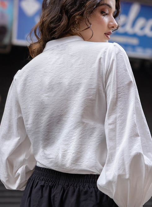 Mandarin Collar Sleeve Embroidered Top