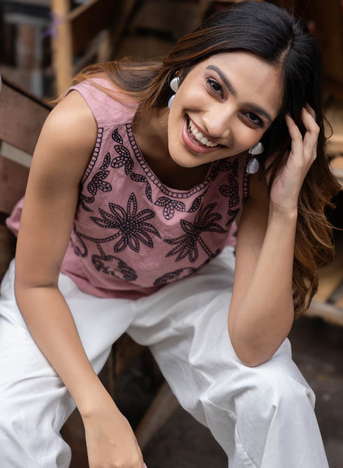 Sleeveless Embroidered Top