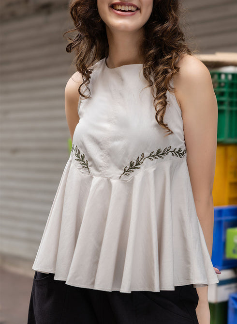Half Peplumed Sleeveless Embroidered Top