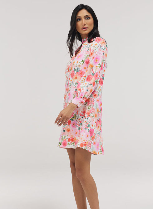 Deep V Neck Neck Band Loose Fitted Printed Dress