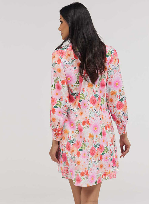 Deep V Neck Neck Band Loose Fitted Printed Dress