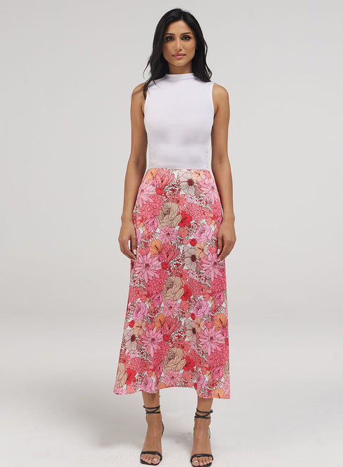 Flower Printed Satin Skirt