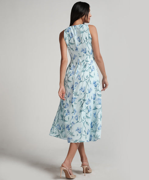 Vneck Zipper Attached Printed Dress