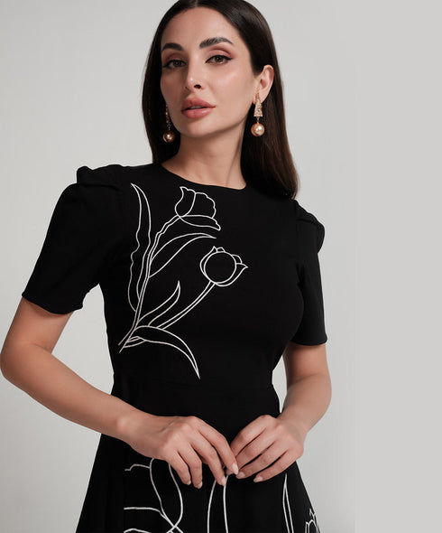 Tulip Embroidered Skater Dress