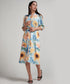 Sun Flower Printed Half Sleeve Aline Chiffon Dress