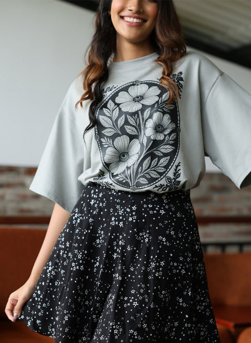 Floral Printed Grey Color T-shirt